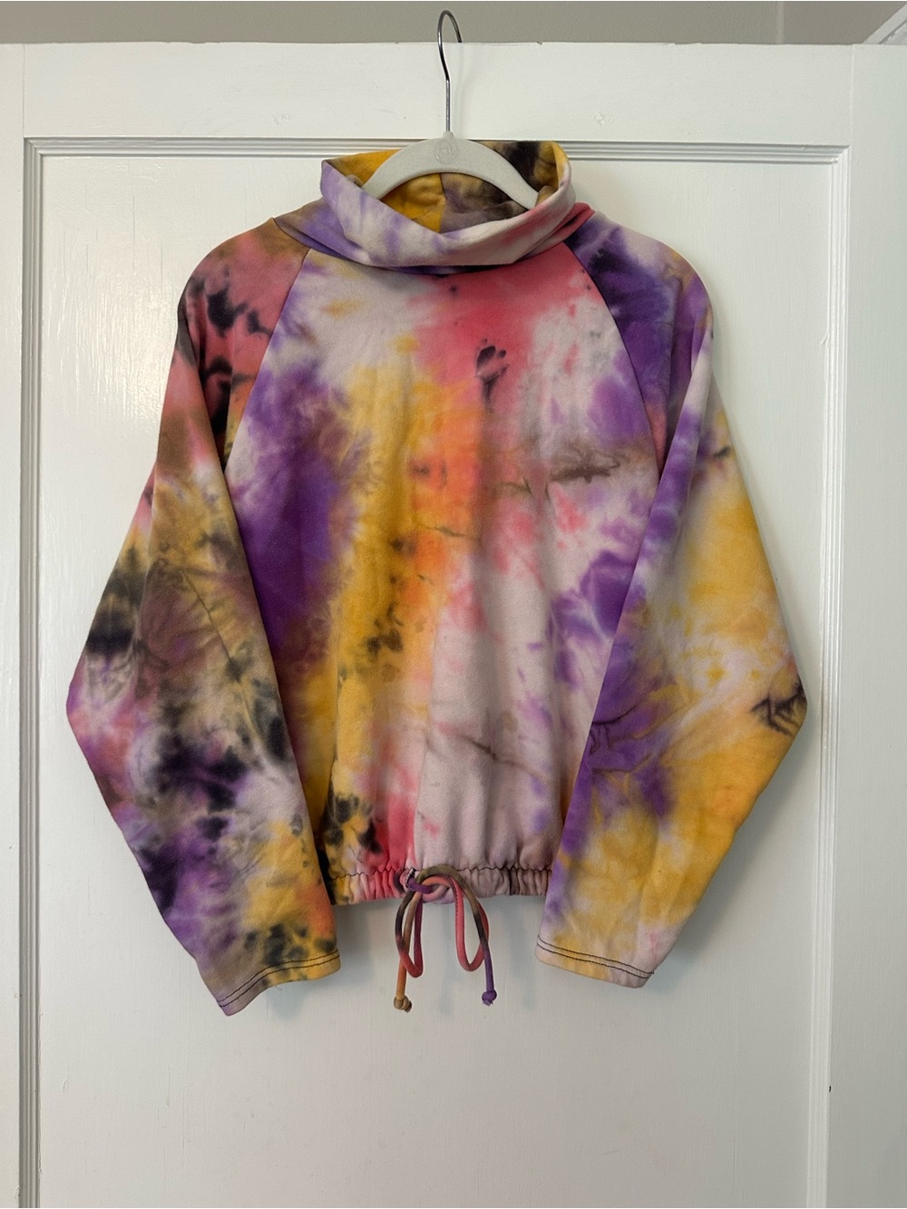 Lush Tie Dye Cowl Neck Drawstring Sweatshirt | Medium | Y2K Festival Boho